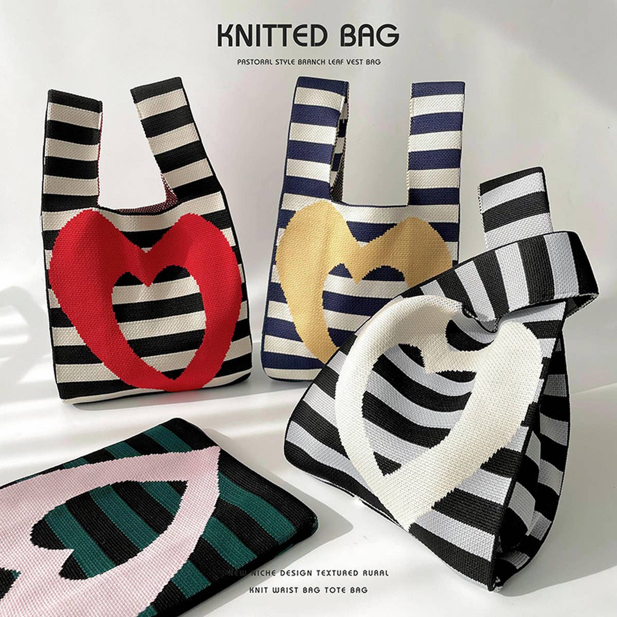 STRIPED LOVE KNITTED SHOULDER TOTE BAG_CWAB1514