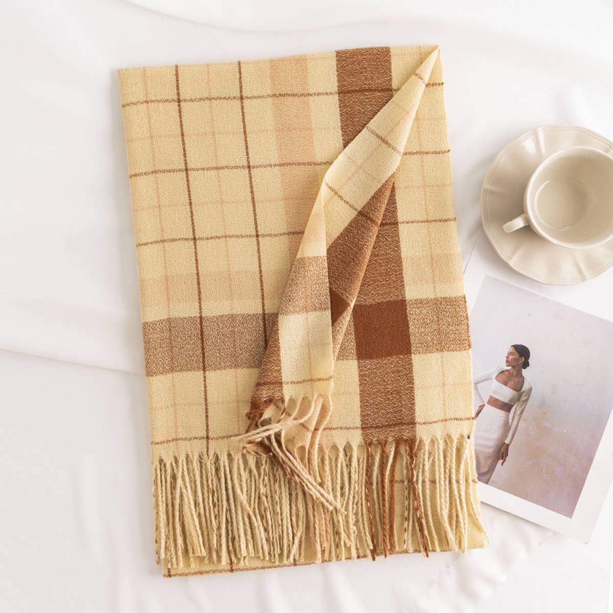 PLAID SCARF SOFT FAUX CASHMERE WINTER NECK WRAP_CWASC0444