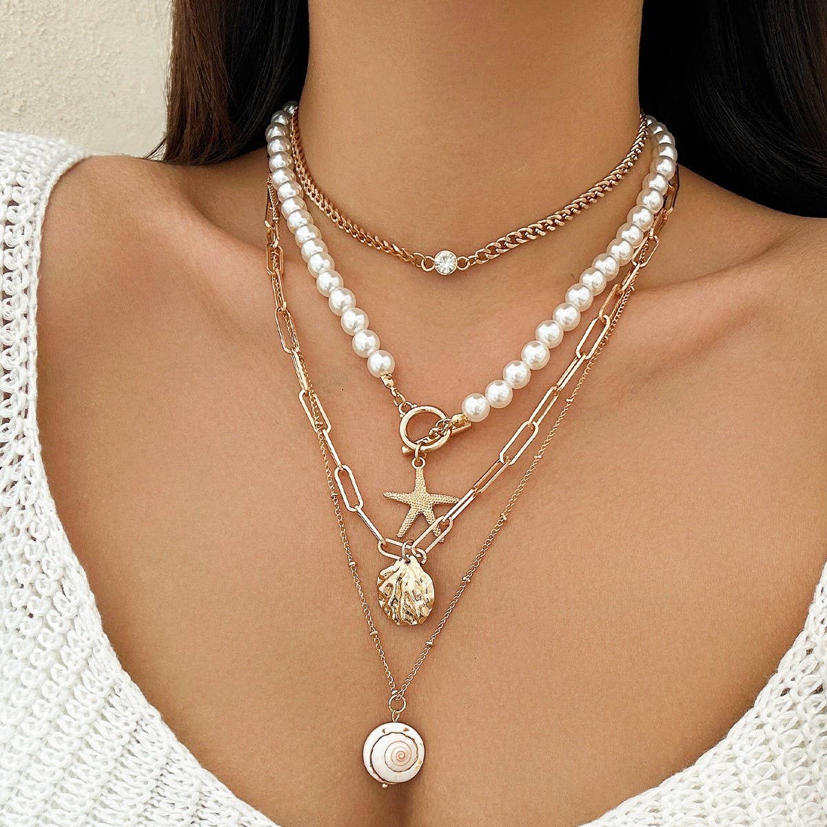 OCEAN STYLE CONCH SHELL MULTILAYER NECKLACE_CWAJE1803