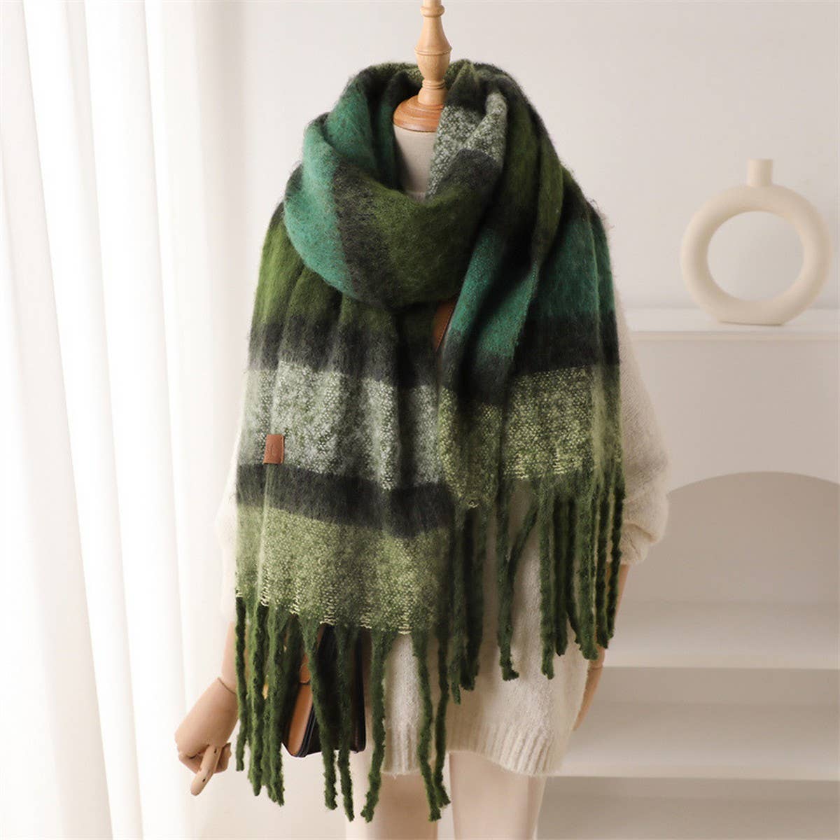 Plaid Patchwork Fringe Scarf For Fall Winter_Cwasc2759