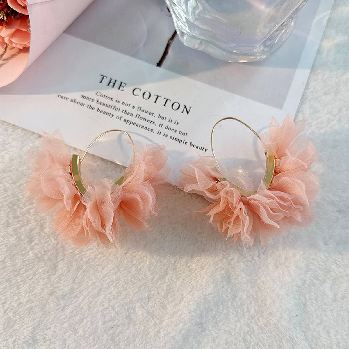 HANDMADE FABRIC FLOWER V SHAPE EAR CUFFS_CWMM6266