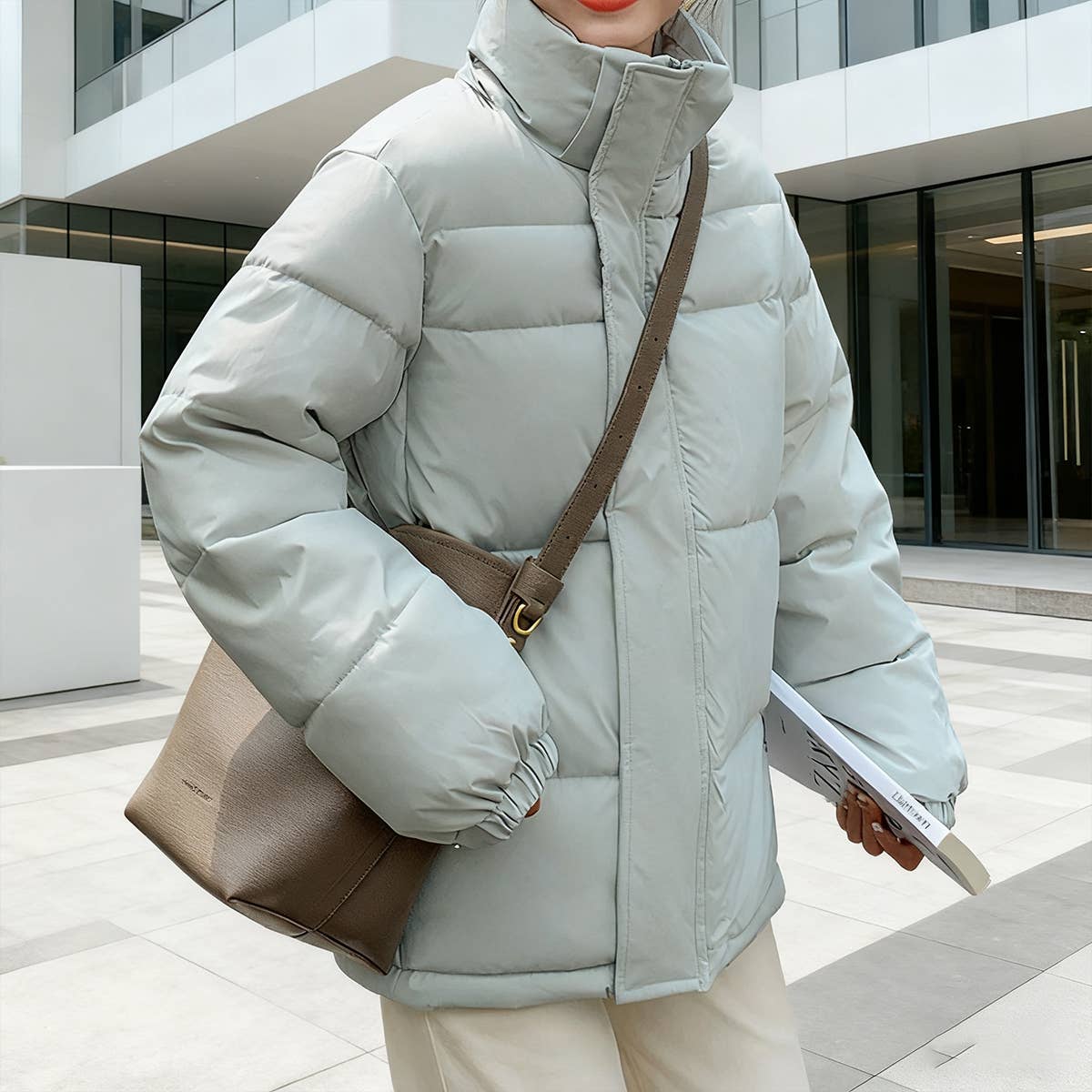 Solid-Color Hooded Cotton-Padded Jacket