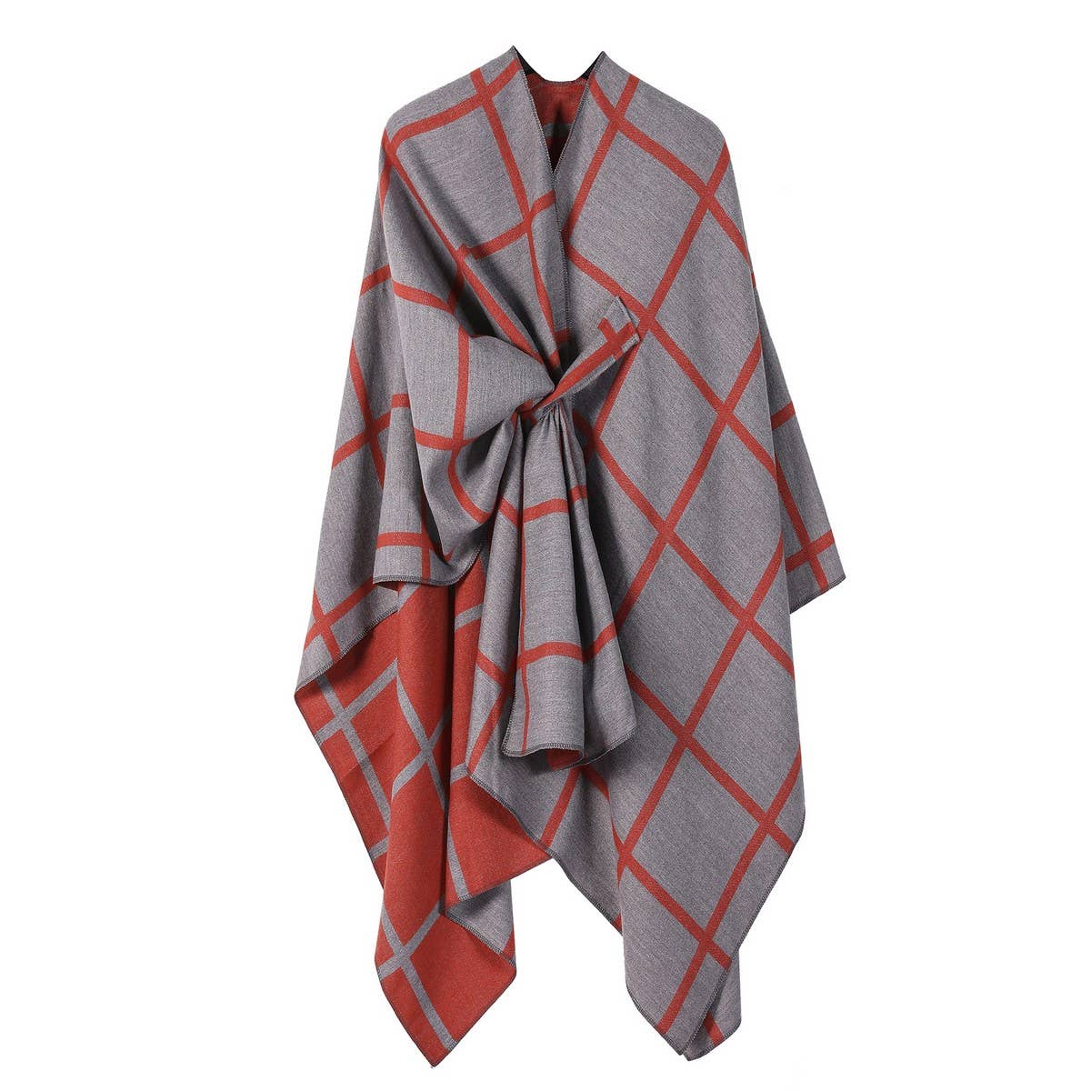 SIDE STRAP SHAWL PLAID SLIT CAPE WARM SCARF_CWASC2167