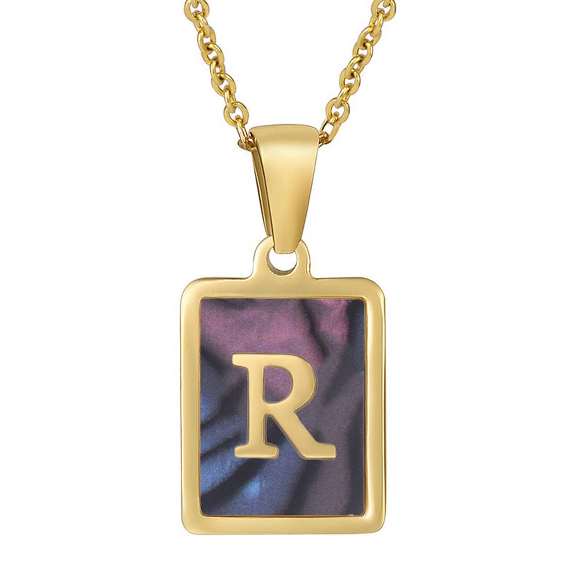 SQUARE SHELL 26 LETTER PENDANT NECKLACE_CWAJE0674