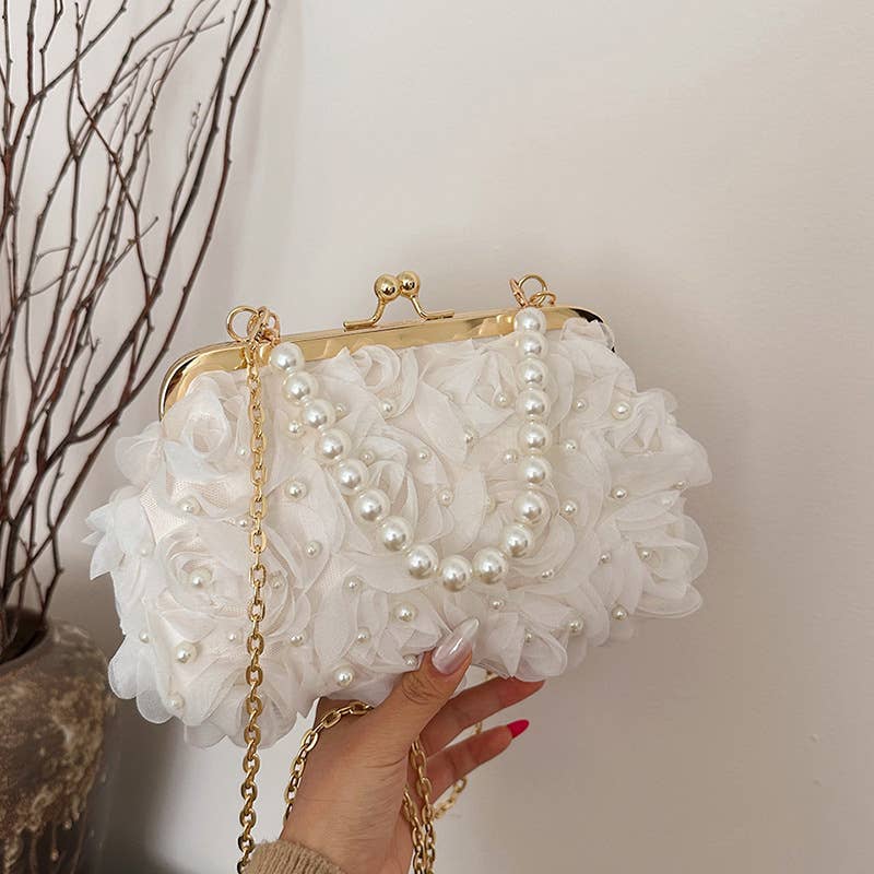 Small Chanel-Style Pearl Chain Flower Shell Bag