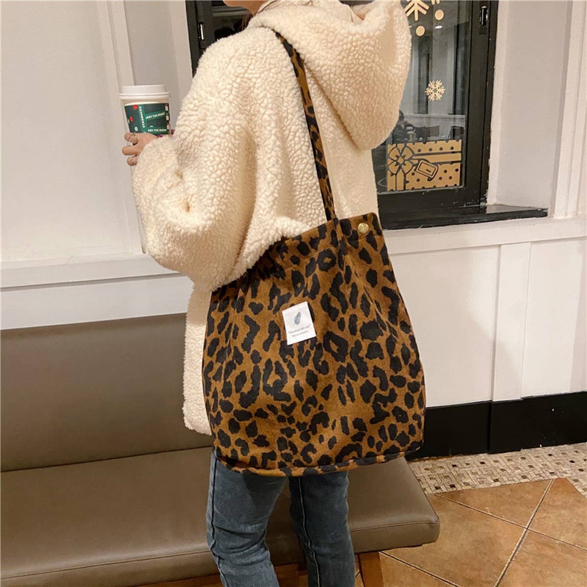 Cwab3899_Corduroy Snap-Button Large-Capacity Shoulder Bag