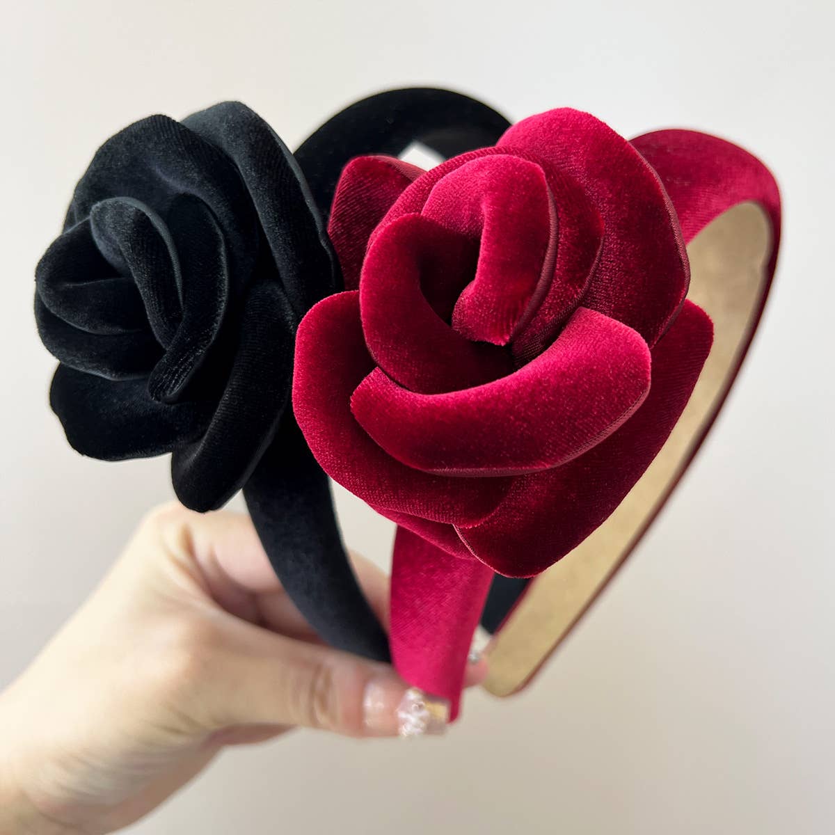 Elegant Solid Velvet Rose Wide Headband_Cwaha07332