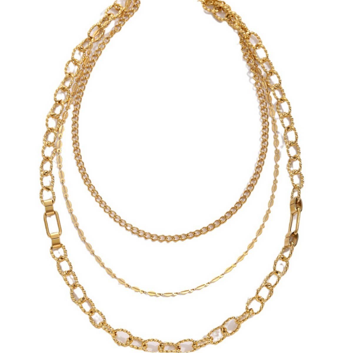 LAYERED STAINLESS STEEL 18K GOLD PLATED NECKLACE_CWMM3691