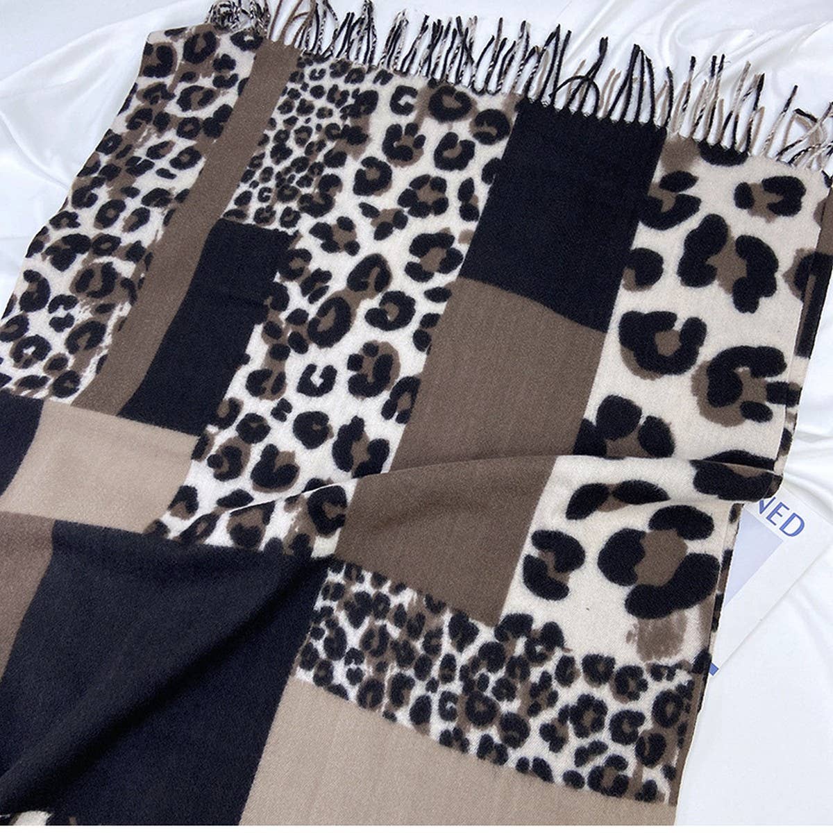 LEOPARD COLORBLOCK SCARF WARM TASSEL WINTER WRAP_CWASC1458