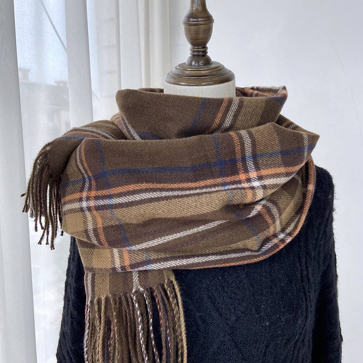 PLAID WINTER SCARF VINTAGE TASSEL SHAWL FOR WOMEN_CWASC1473