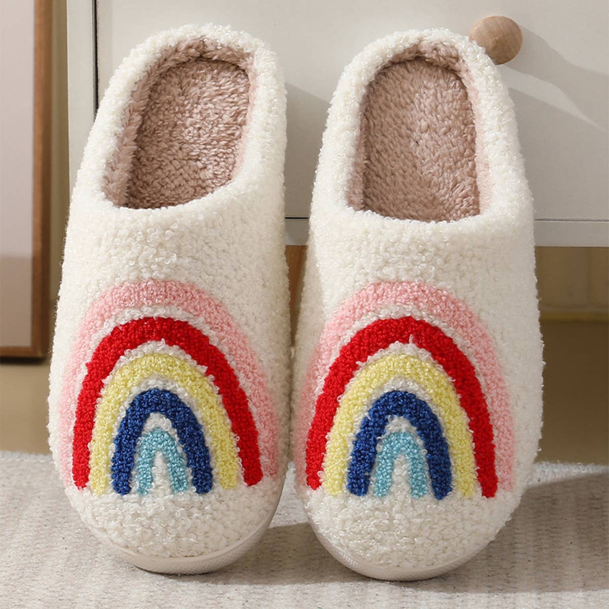 Warm Cotton Slippers With Rainbow Pattern