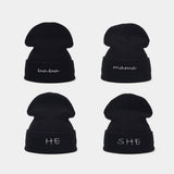 MOM DAD COUPLE KNITTED HAT WITH LETTER EMBROIDERY_CWAH2071