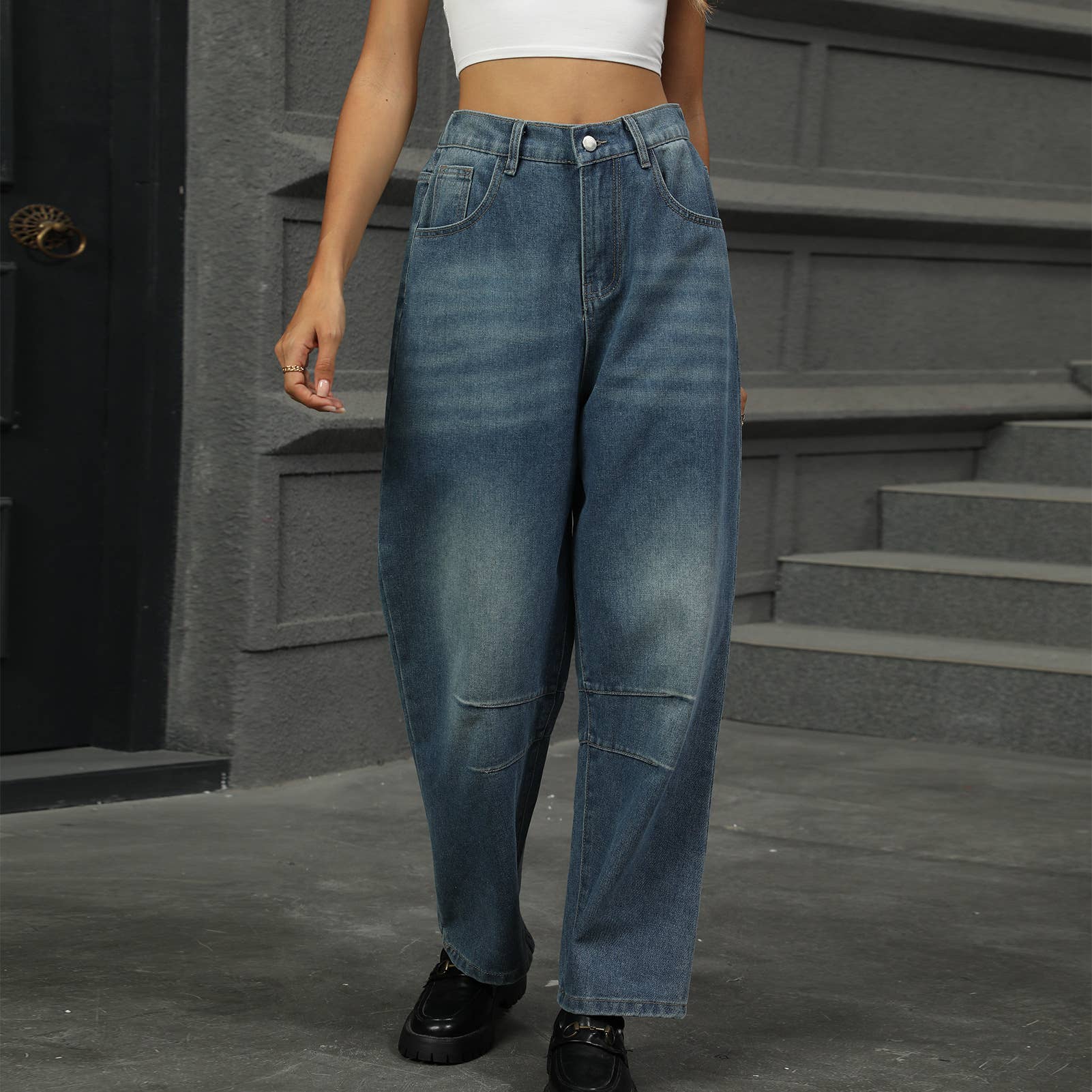 Washed Loose Nine-Inch Harlen Jeans