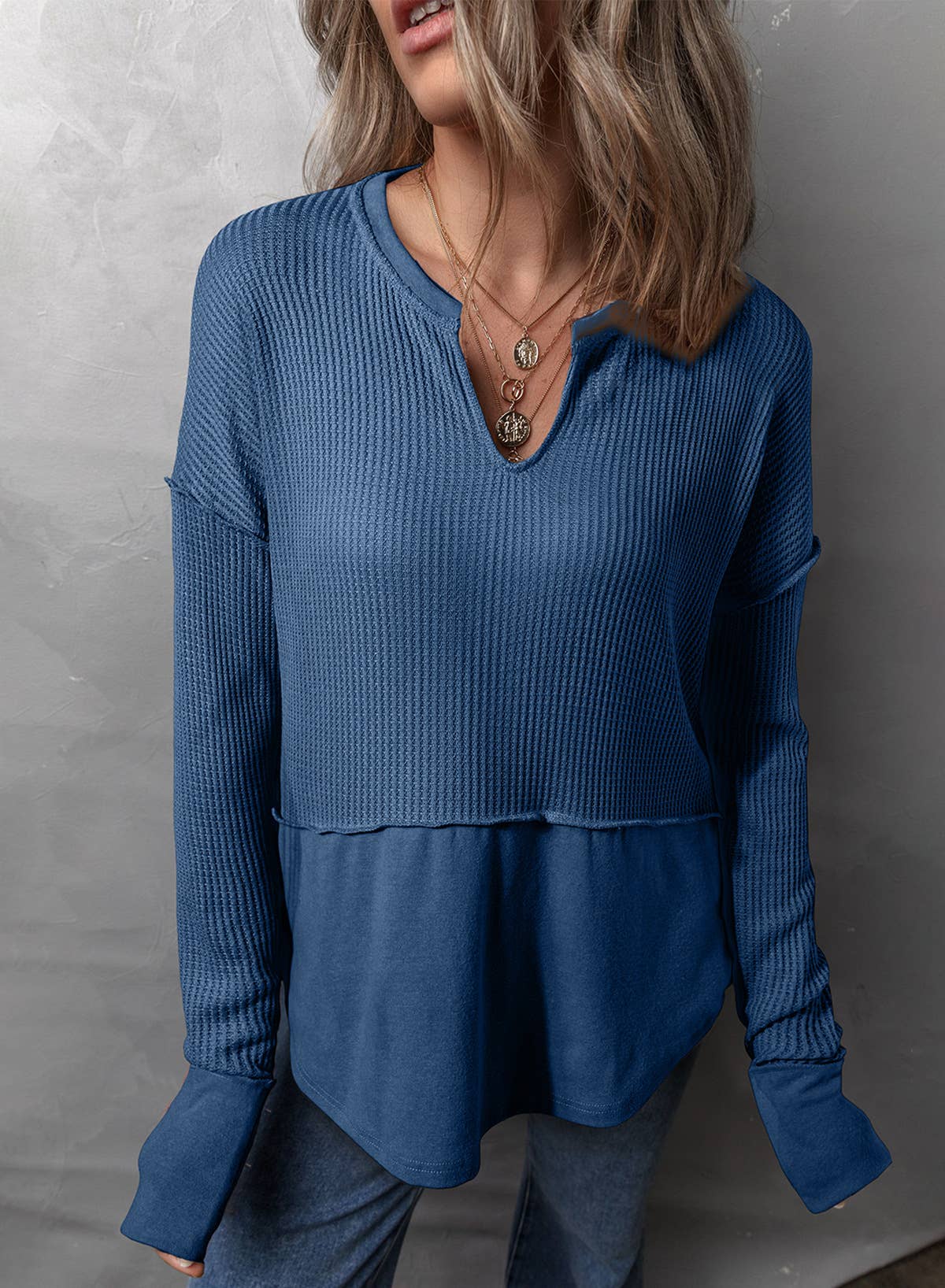 Solid Color Long Sleeve Patchwork Loose Hoodie