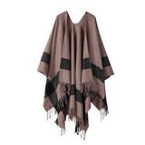 STRIPED FASHIONABLE SHAWL WITH FRINGE CAPE_CWASC2179