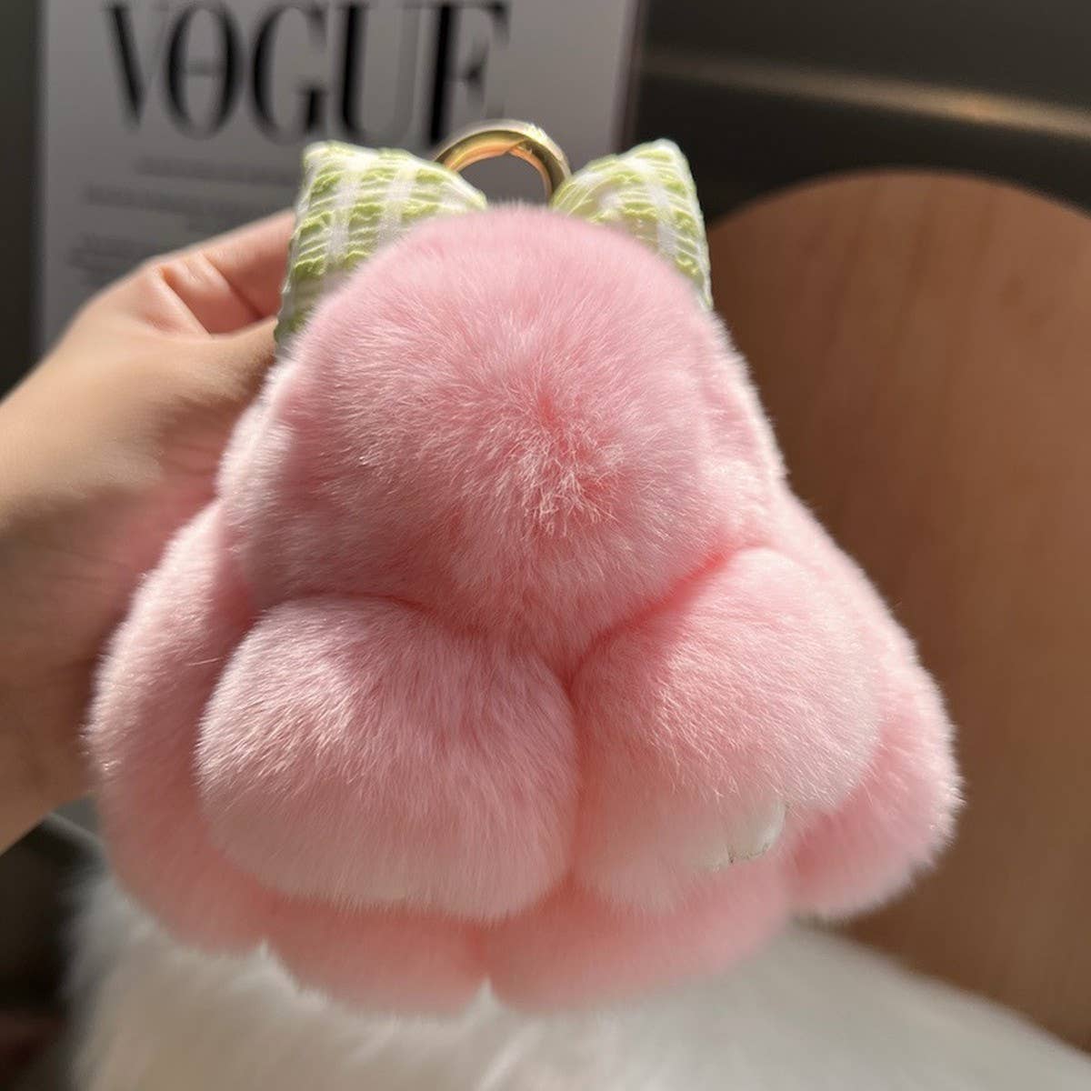 CUTE PLUSH DOLL BOW BUNNY CAR KEYCHAIN PENDANT_CWMM2477