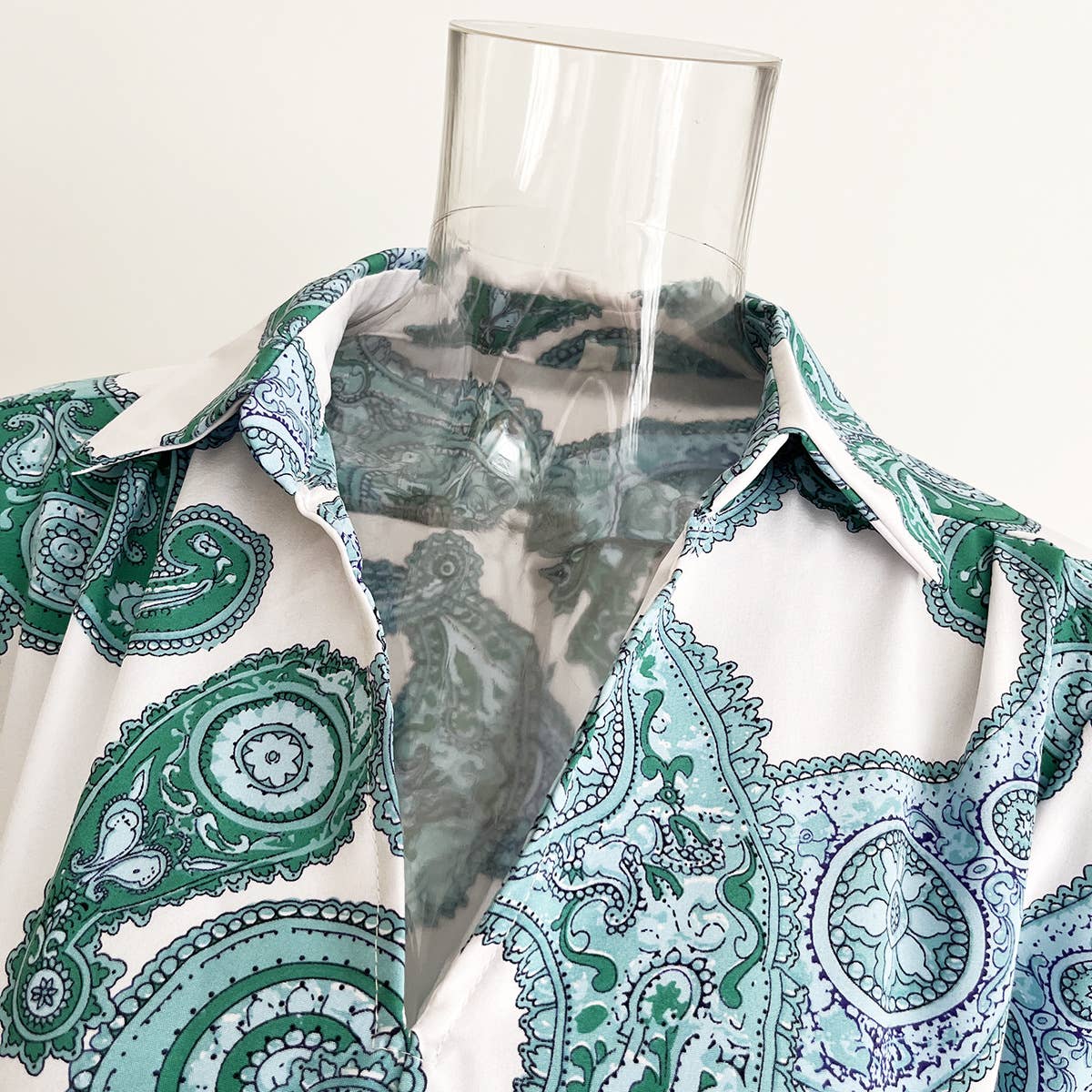 Vintage Paisley Print Shirt Neck Dress