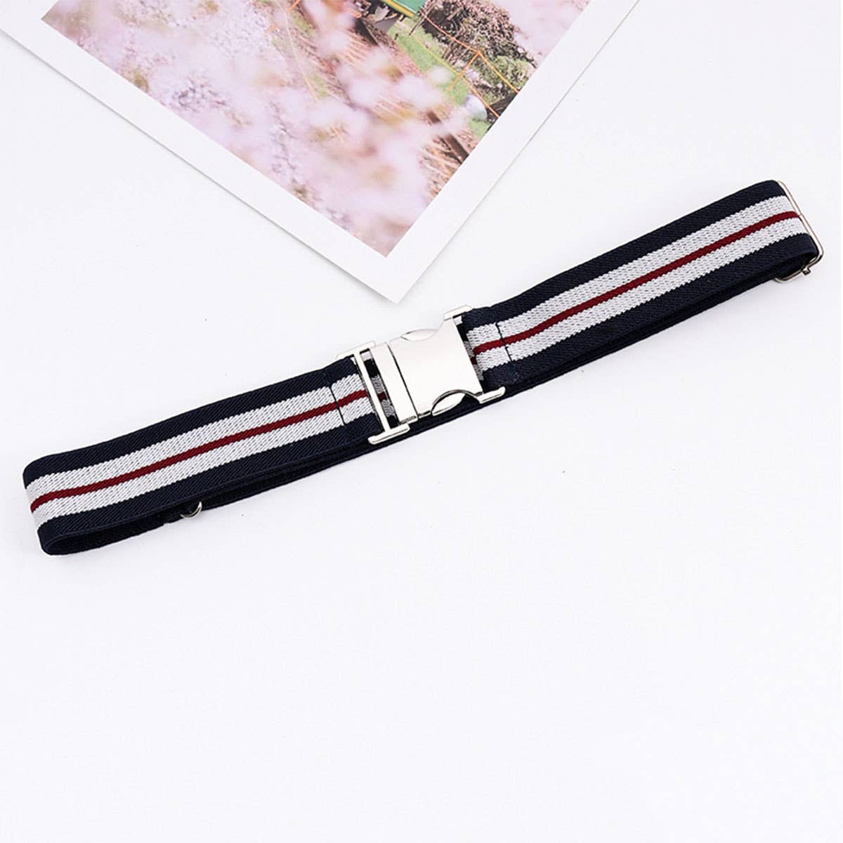 ALLOY BUCKLE ADJUSTABLE ELASTIC BRAIDED BELT_CWABE0676