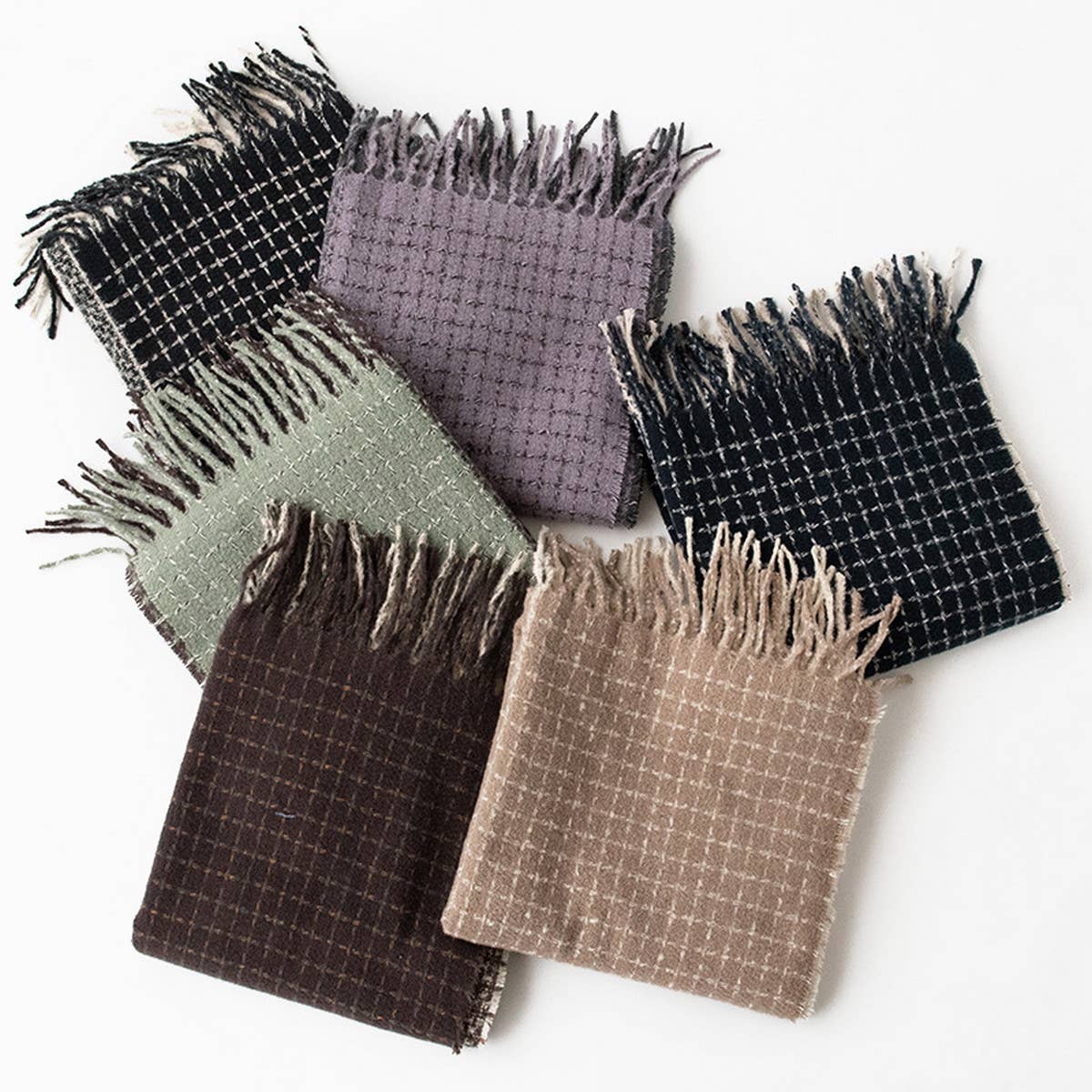 SOFT PLAID SCARF VINTAGE TASSEL WOMENS WRAP_CWASC1001