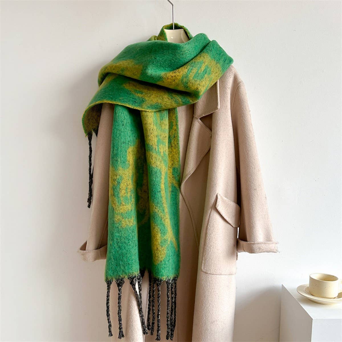 ROSE TASSEL SCARF COLORBLOCK LONG WINTER WRAP_CWASC0986