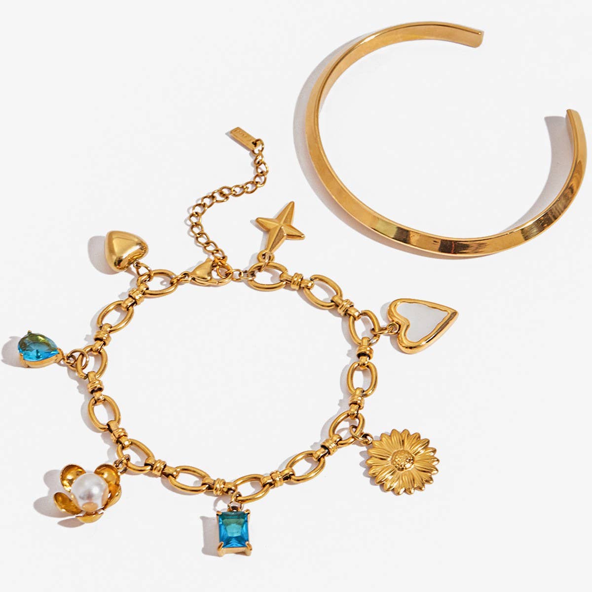 Vacation Pearl Heart Flower Blue Bracelet