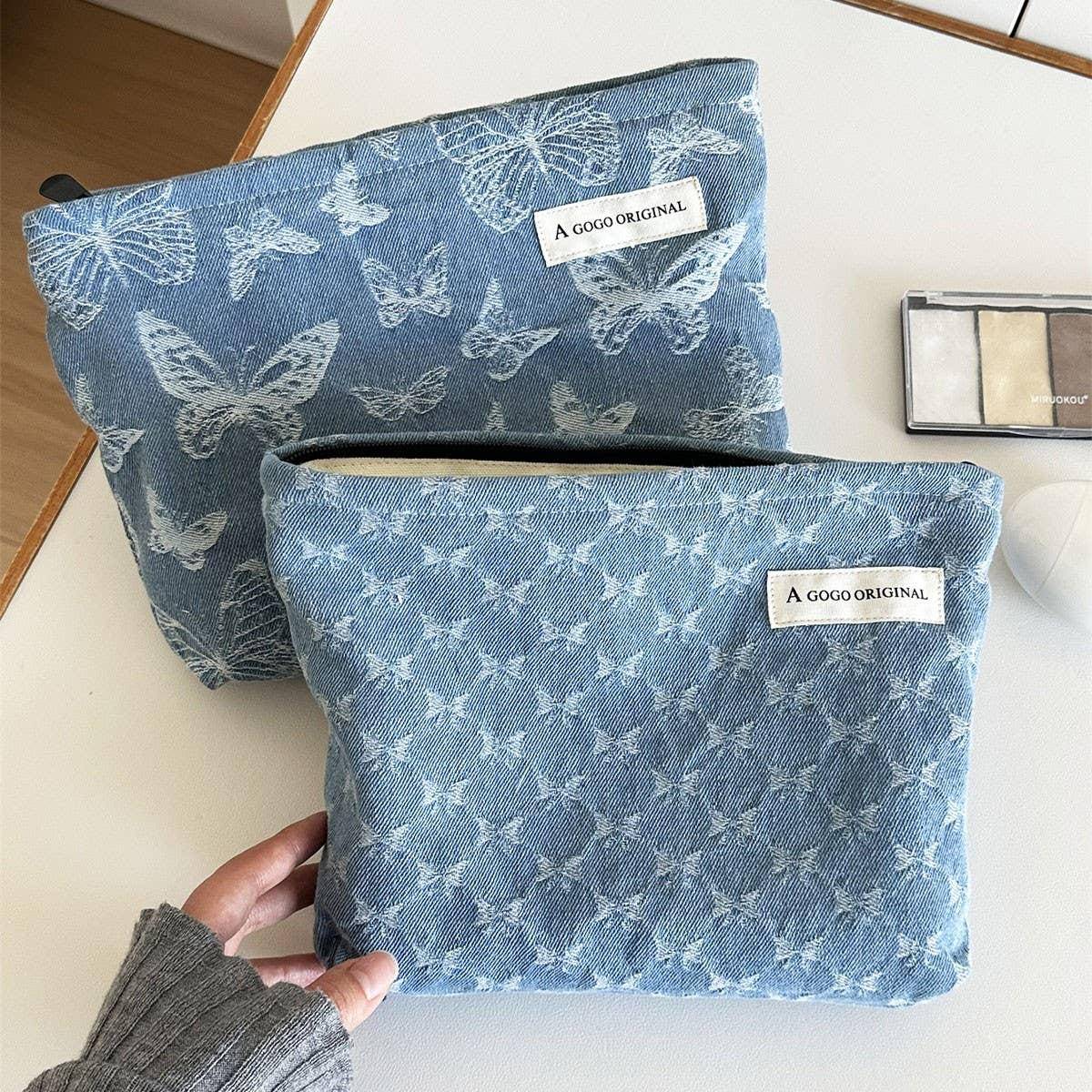 Denim Makeup Bag Large Pillow Handbag Travel Pouch_Cuab00702