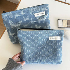 Denim Makeup Bag Large Pillow Handbag Travel Pouch_Cuab00702