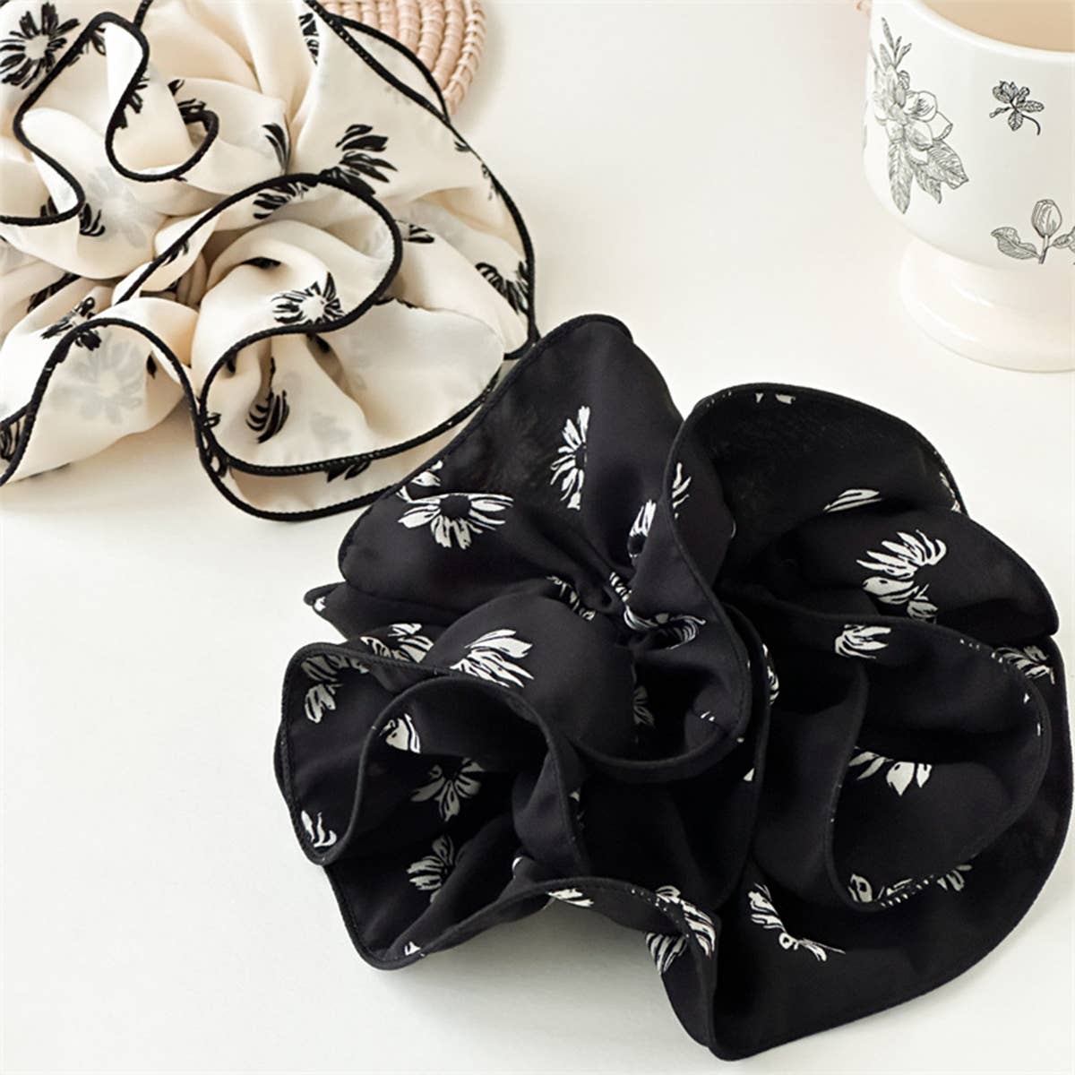Large Floral Chiffon Scrunchie Ponytail Holder_Cwaha07523