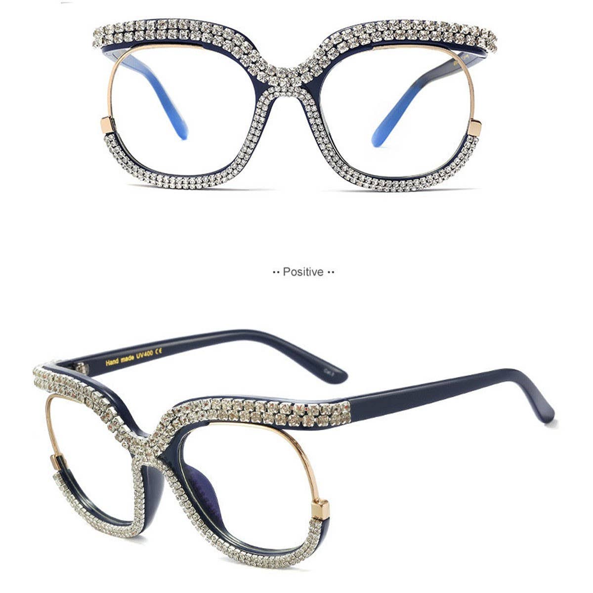 HALF FRAME RHINESTONE PLAIN MIRROR DIAMOND GLASSES_CWASG0875