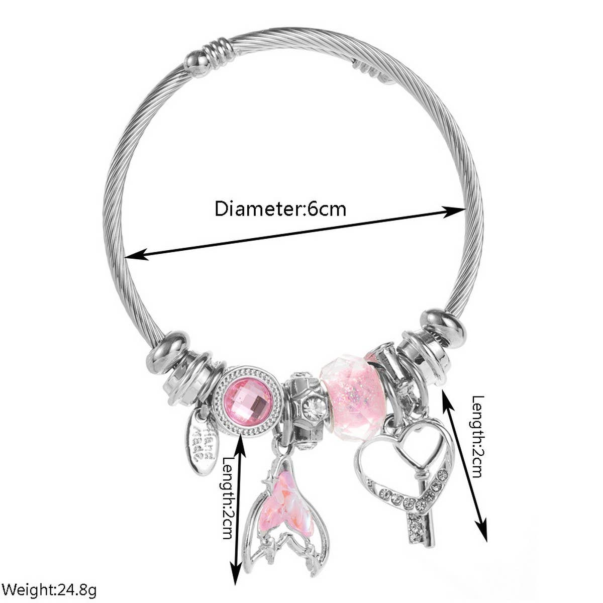 STAINLESS STEEL BRACELET WITH MERMAID TAIL HEART_CWMM8571