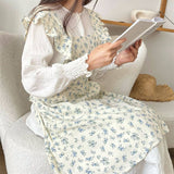 Washed Cotton And Linen Ruffled Floral Apron_Cwmm5807