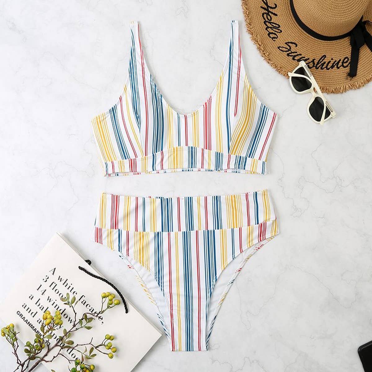 SIMPLE STRIPED PLUS SIZE BIKINI SWIMSUIT_CWMW0238