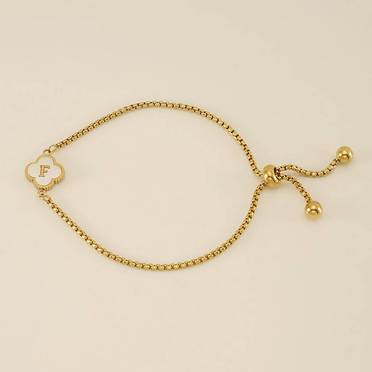 Cwaje1959_Adjustable Four Leaf Clover Letter Shell Bracelet