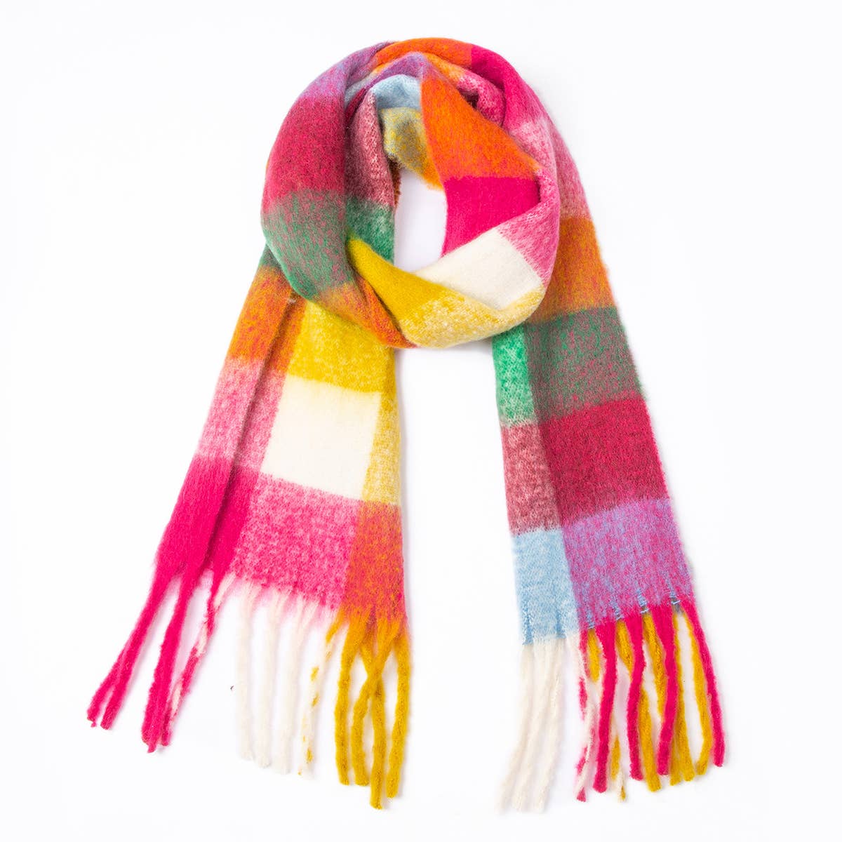CHUNKY PLAID MOHAIR LOOK SCARF WITH FRINGES_CWASC0119