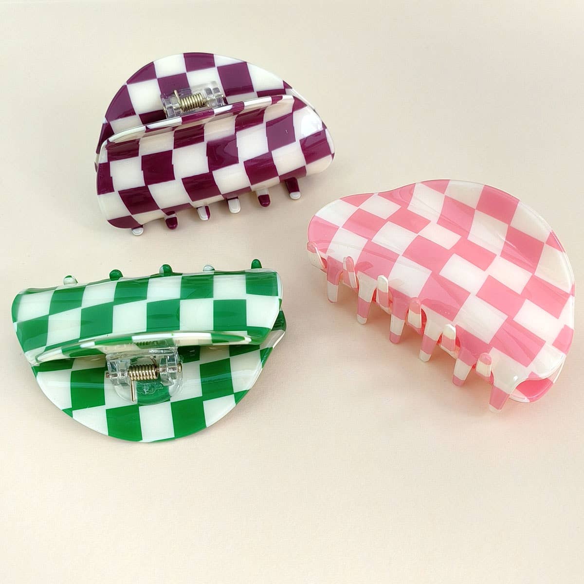 3.23"Checkered Hair Claw Clip_Cwaha0313
