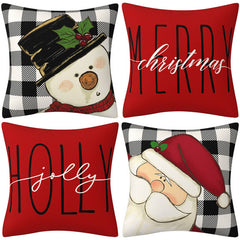 CHRISTMAS FESTIVE RED PLAID SNOWMAN PILLOWCASE_CWMM1386