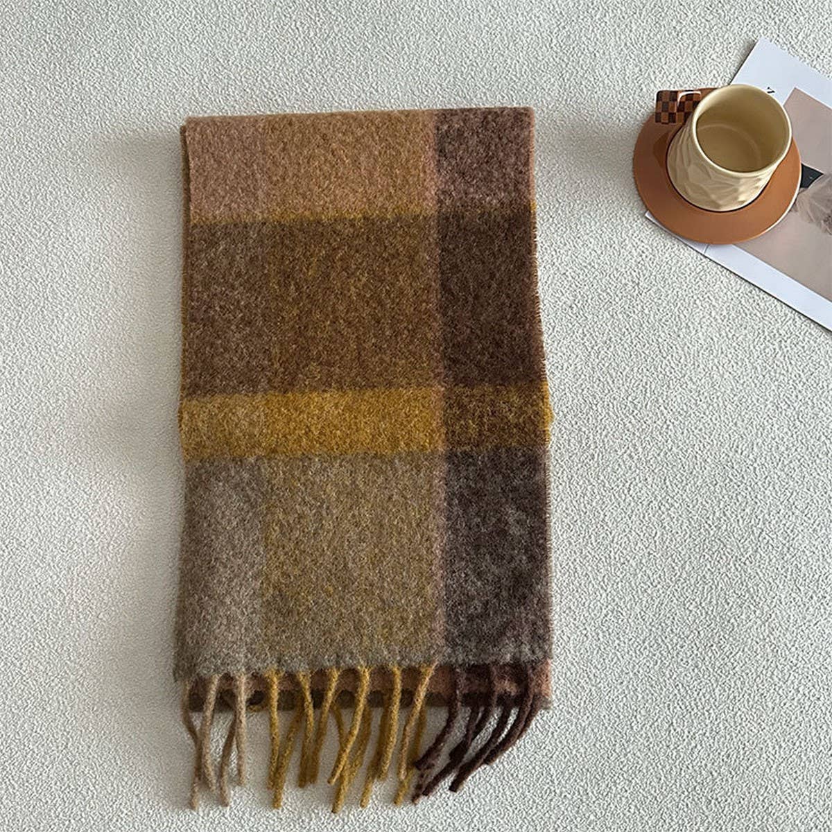 Wool Scarf For Winter Versible Checkered Shawl_Cwasc2327