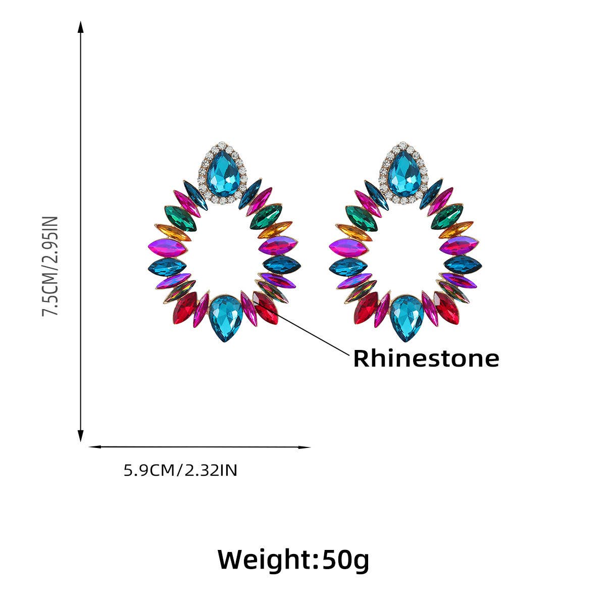 COLORFUL CRYSTAL GEOMETRIC DROP STUD EARRINGS_CWAJE0536