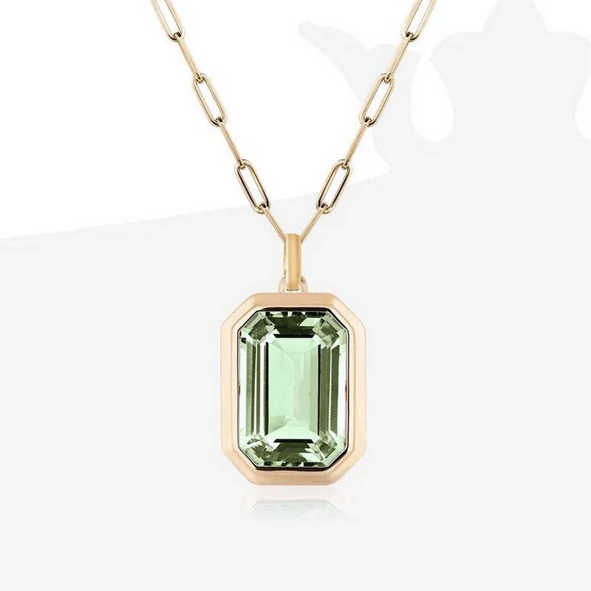 SQUARE ZIRCON PENDANT PAPERCLIP CHAIN NECKLACE_CWMM3845