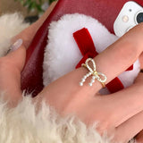 FASHIONABLE BOW SMALL PEARL RING FOR WOMEN_CWAJE3096
