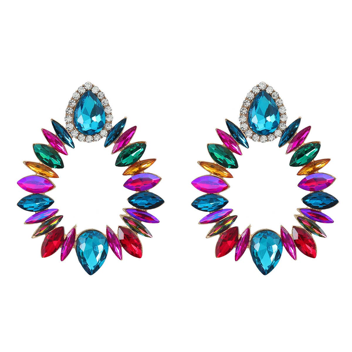 COLORFUL CRYSTAL GEOMETRIC DROP STUD EARRINGS_CWAJE0536