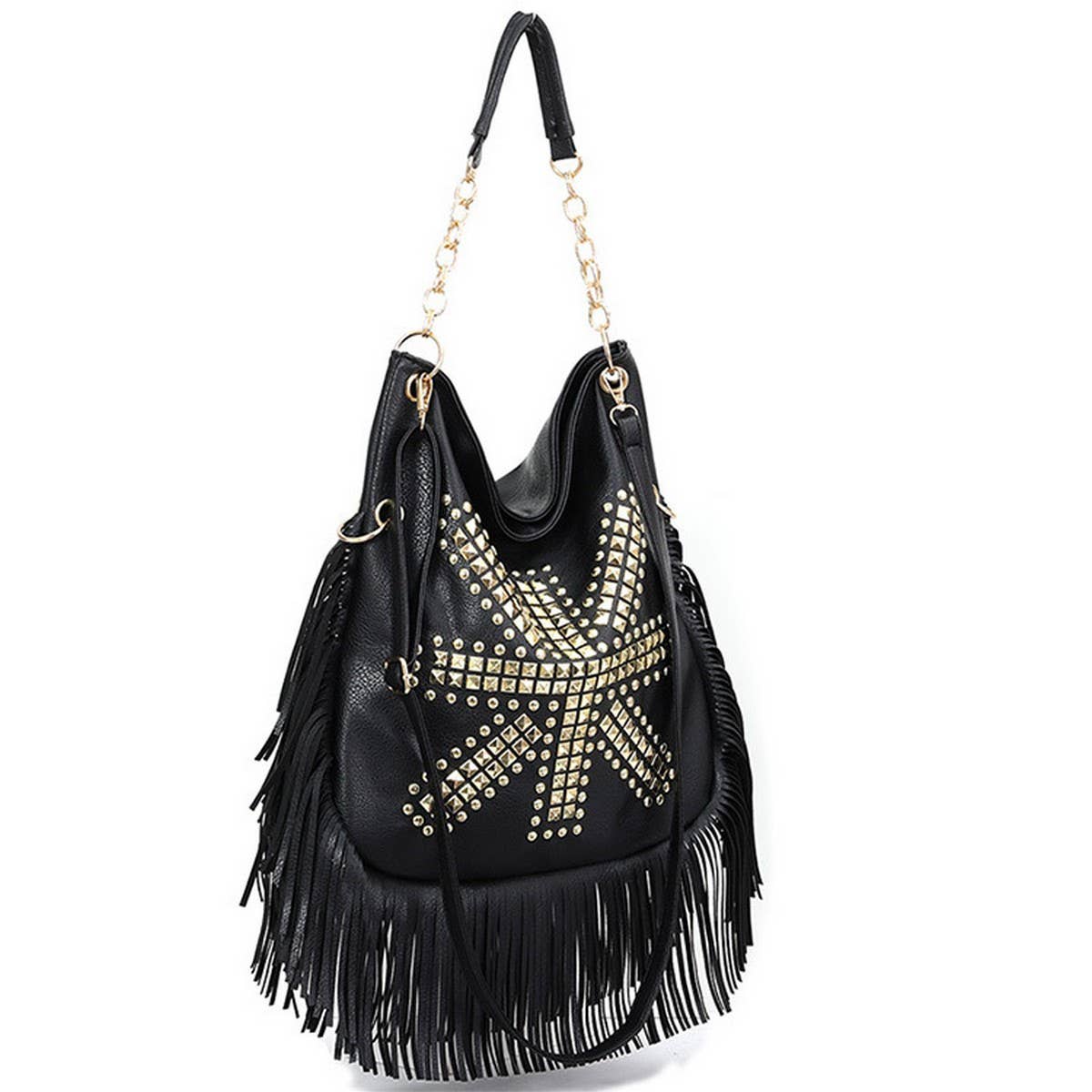 Cwab4538_Rivet Soft Leather Tassel Hand-Held Shoulder Bag