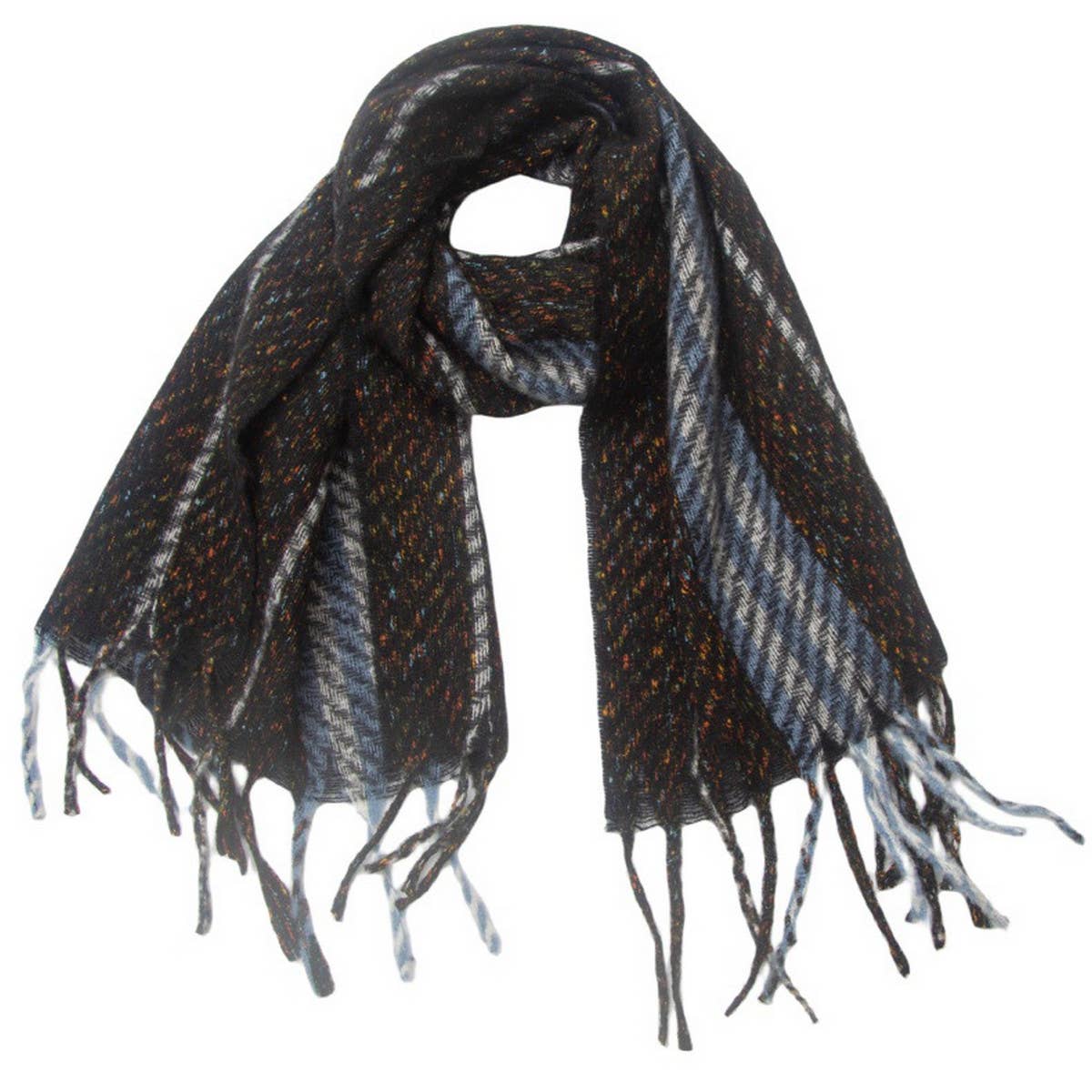 STRIPED FRINGE SCARF WINTER KNITTED SHAWL_CWASC0880