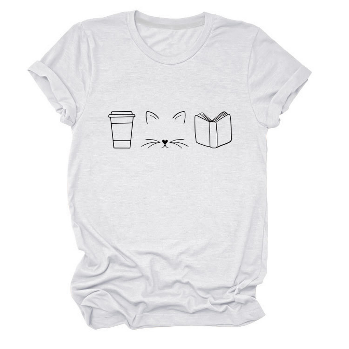 CUTE CAT LINE ART TEE COFFEE CUP PRINT SHIRT_CWTTSL0508