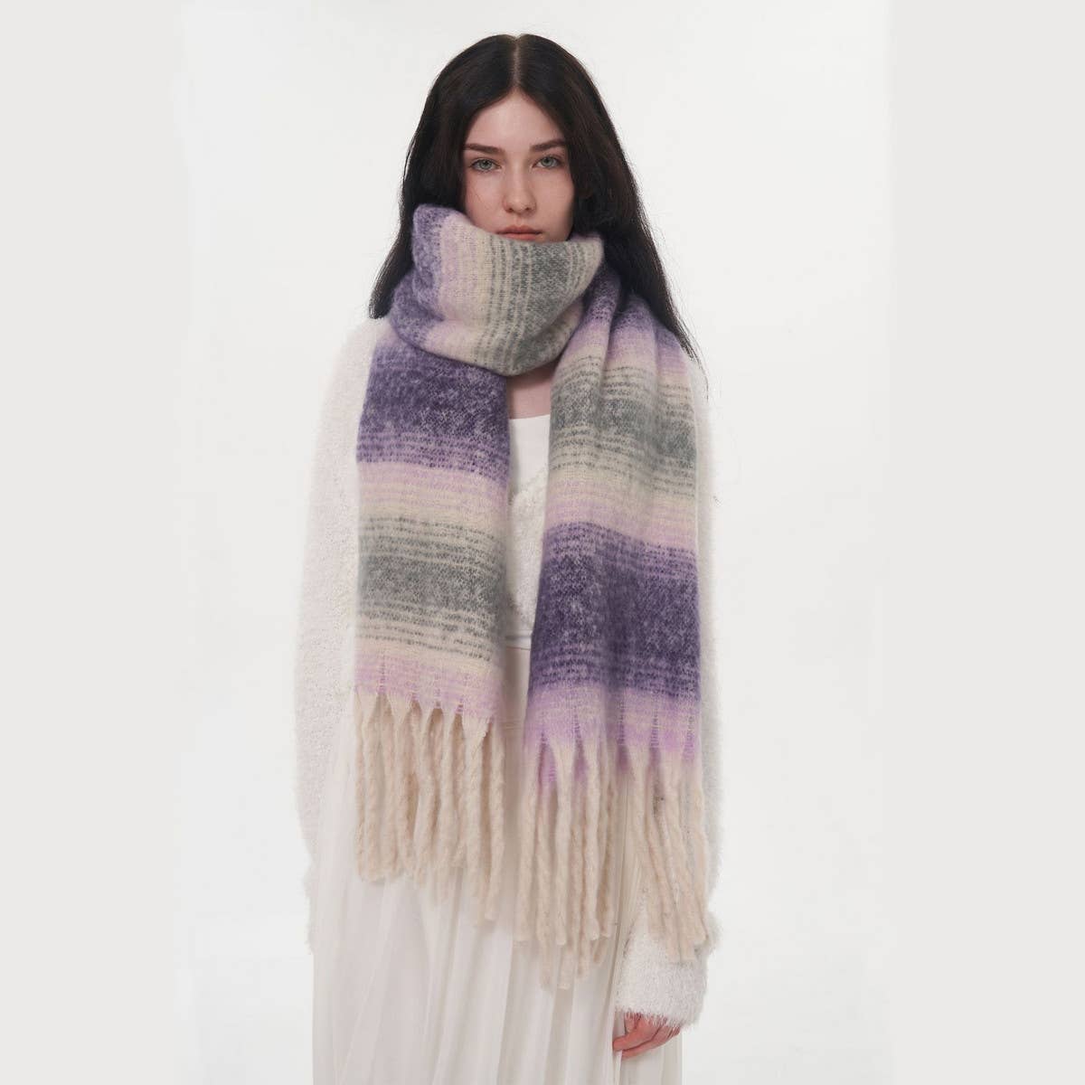 Plaid Stripe Scarf Wide Faux Cashmere Wrap_Cwasc0333