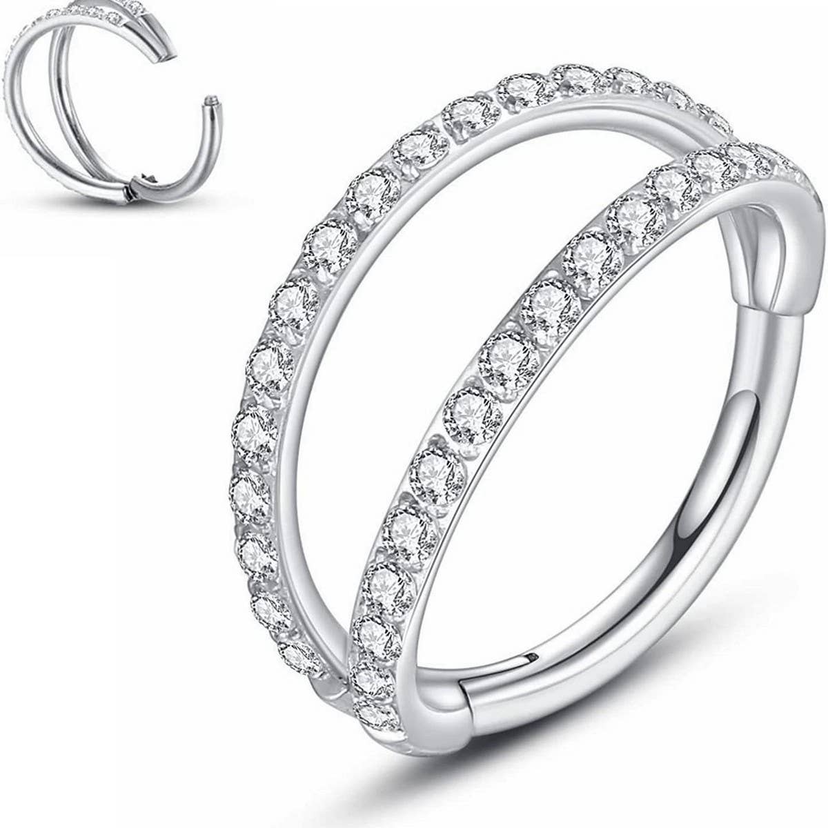 DOUBLE ZIRCON NOSE RING PIERCING JEWELRY_CWMM9540