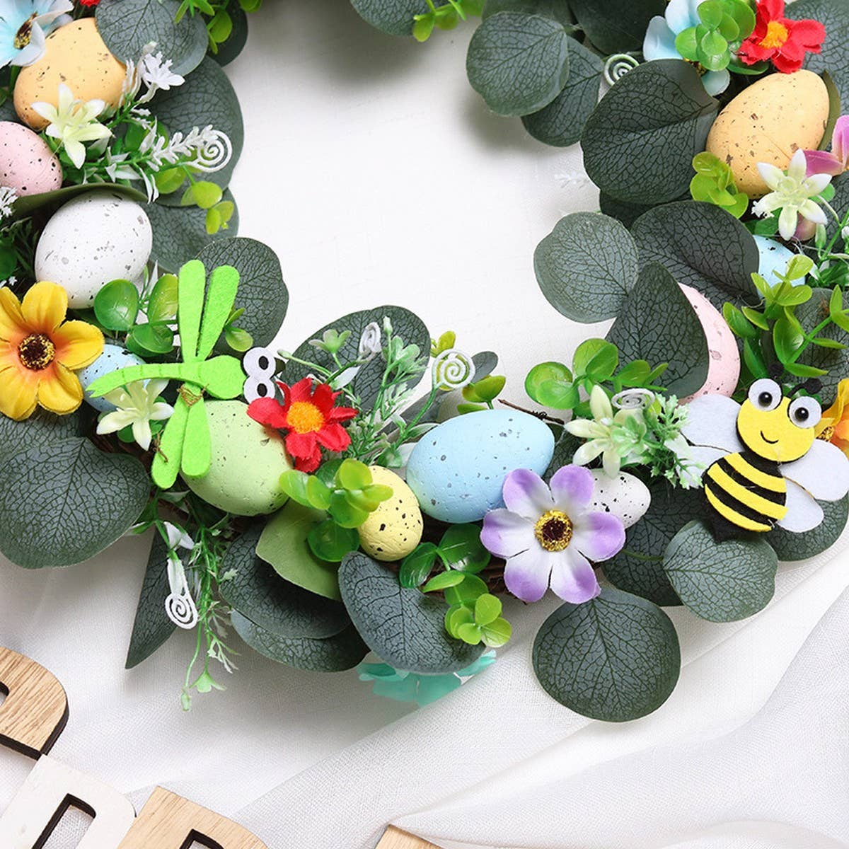 EUCALYPTUS EASTER EGG FAUX FLORAL WREATH_CWAJE05412