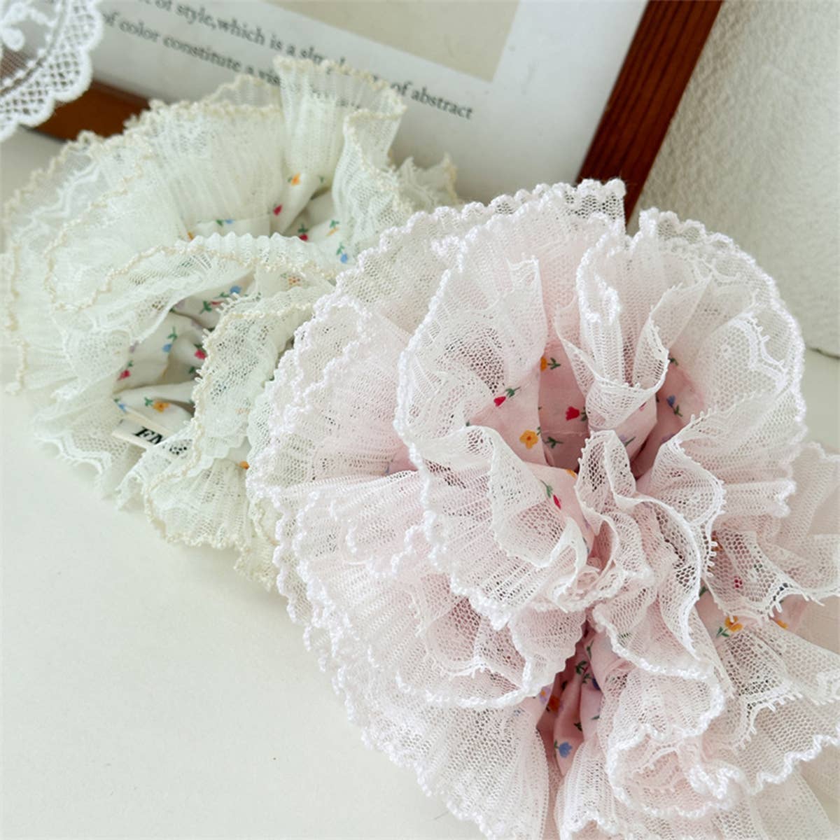Colorful Floral Ruffled Hair Tie Elastic Durable_Cwaha07530