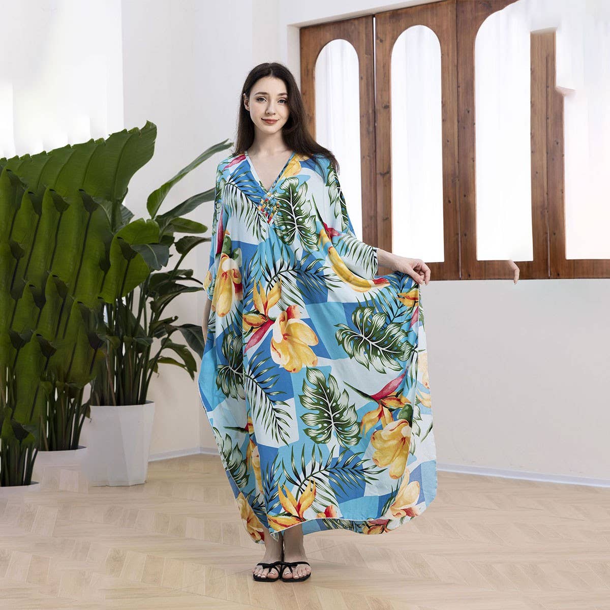 PLUS SIZE COTTON WOVEN BEACH COVER UP RESORT DRESS_CWMM6141