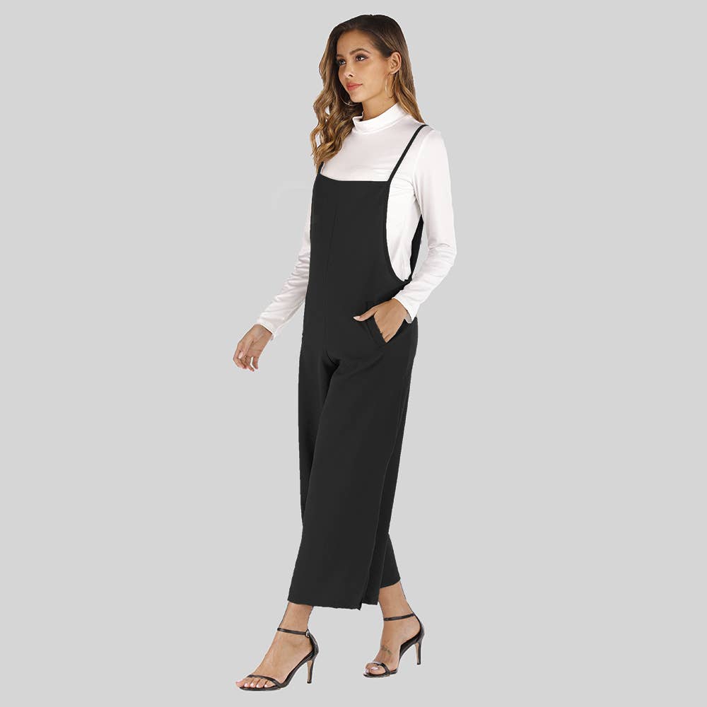 Solid-Color Straight-Leg Overalls Jumpsuit